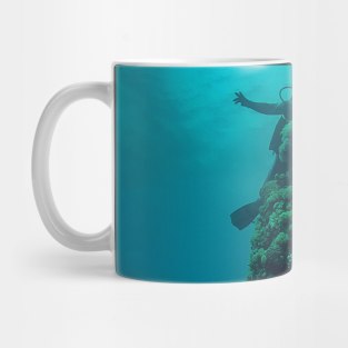 Coral reef and scuba diver Mug